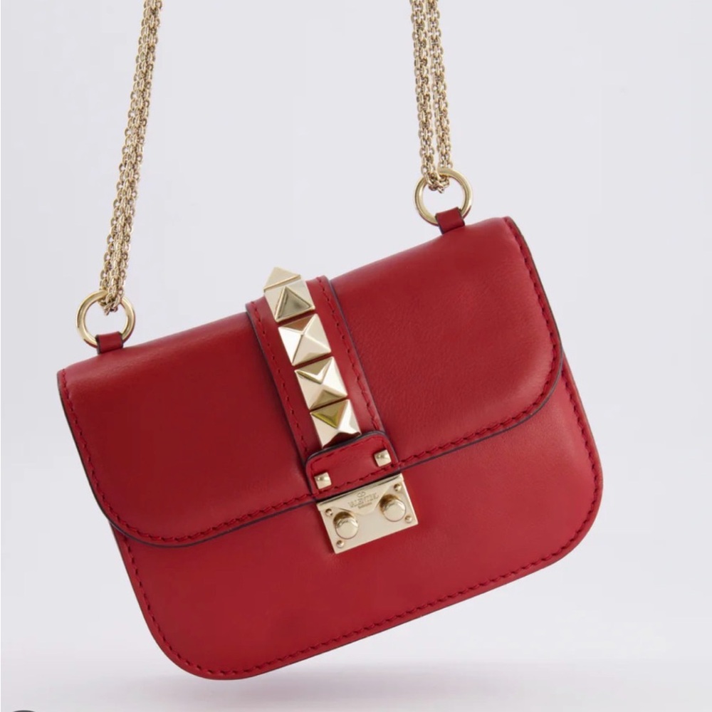 Valentino Garavani Rockstud Leather Chain Shoulder Bag | Red | Authentic ❤️